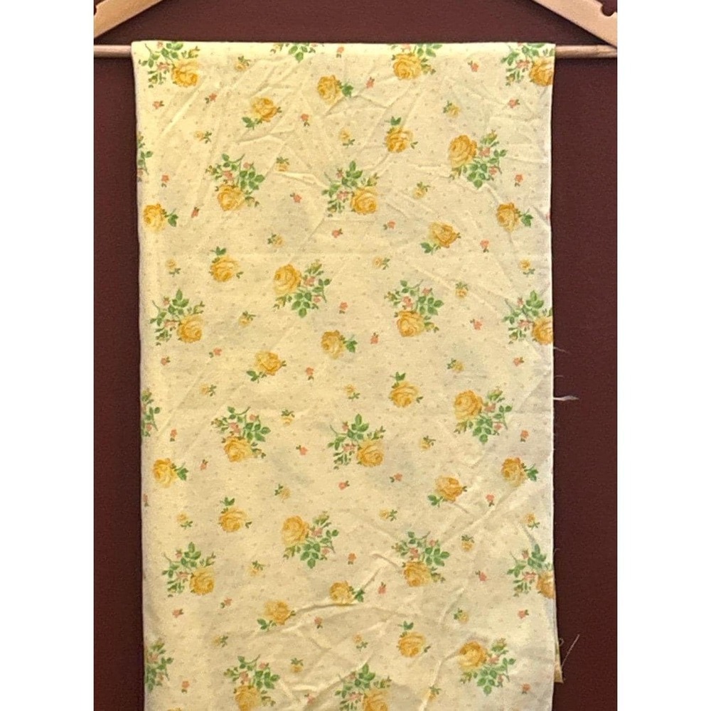 Vintage Butter Yellow Floral Fabric Cottagecore Shabby Chic Grandmacore Garden